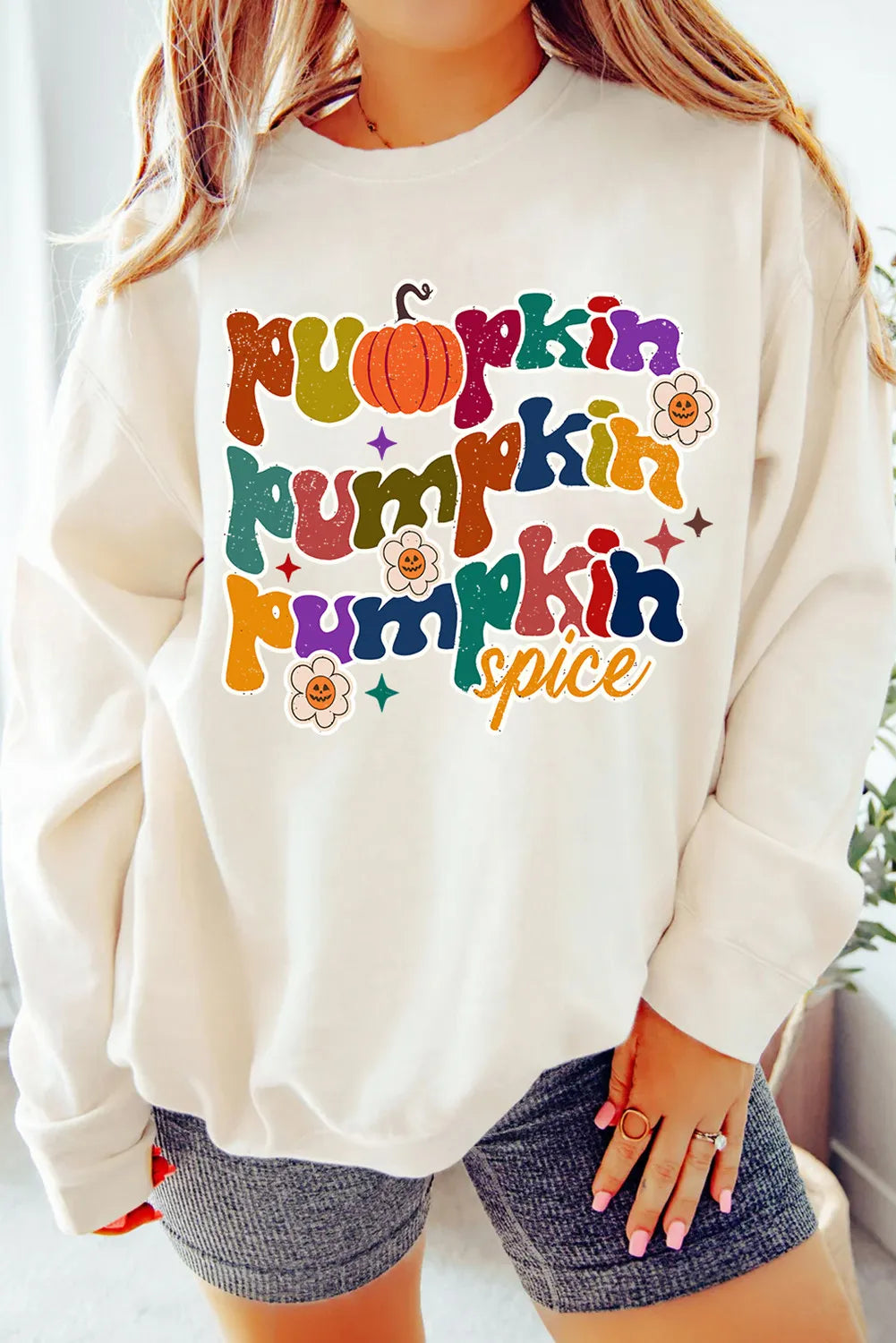 Letter Graphic Round Neck Long Sleeve Sweatshirt