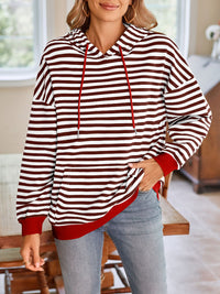 Drawstring Striped Long Sleeve Hoodie