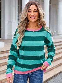 Striped Round Neck Dropped Shoulder Sweater