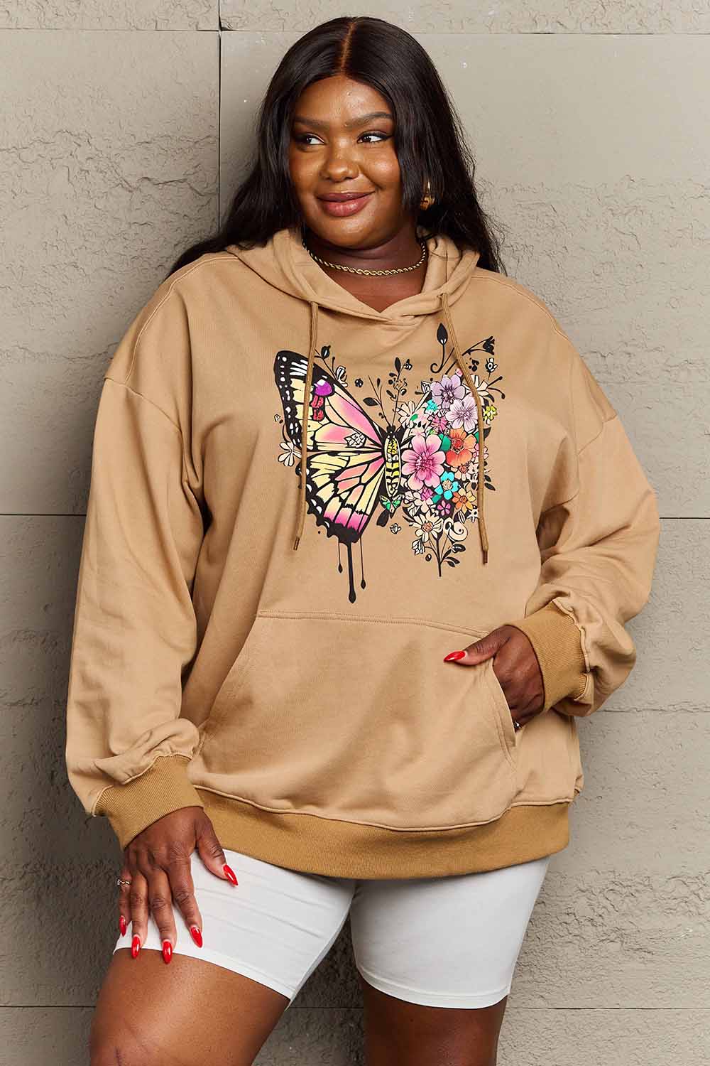 Full Size Butterfly Graphic Dropped Shoulder Hoodie