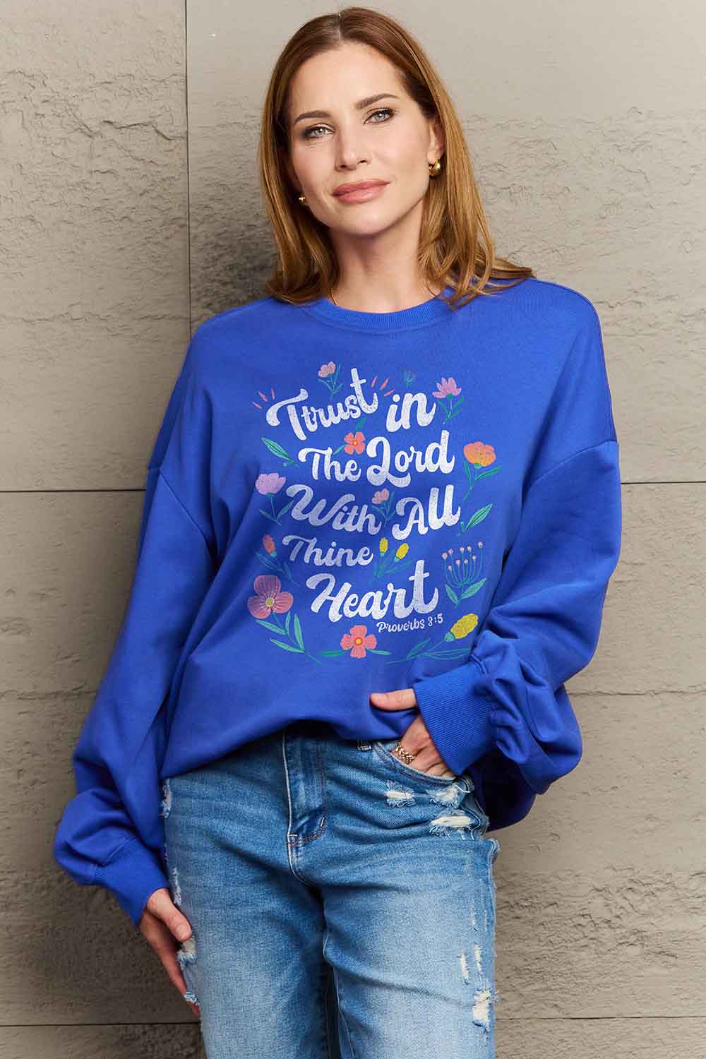 Full Size Flower Slogan Graphic Sweatshirt