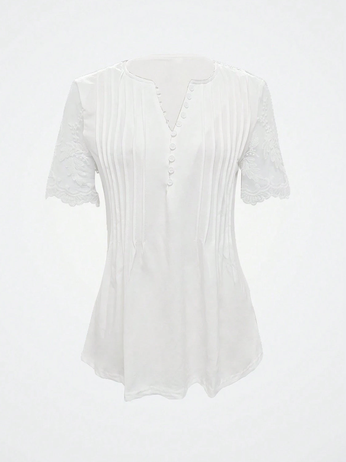 Notched Lace Short Sleeve Top