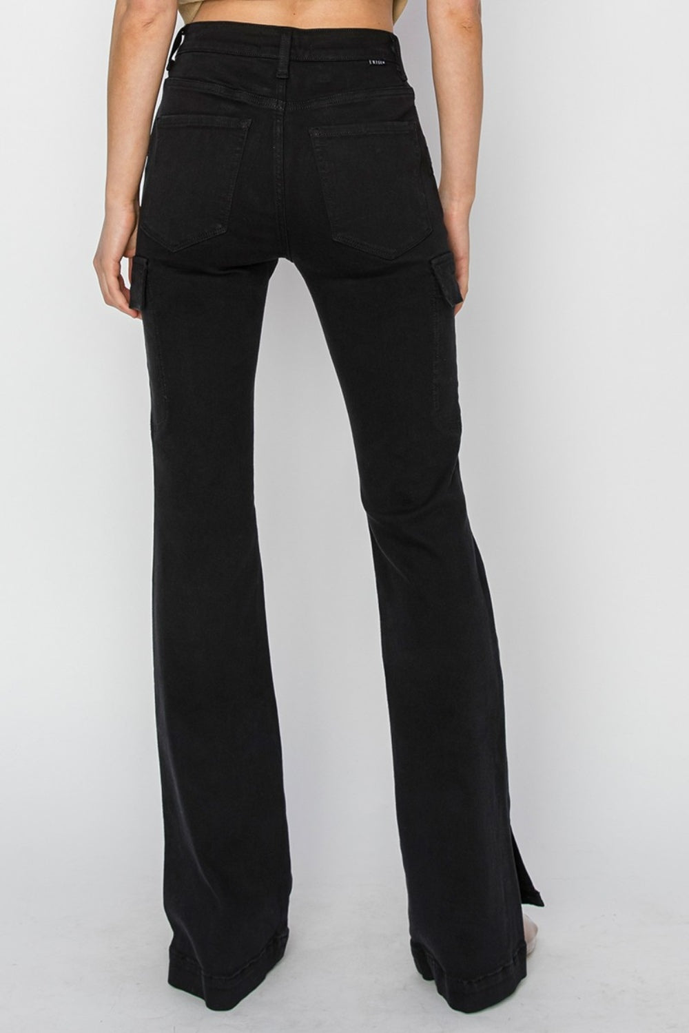 Full Size High Rise Side Slit Cargo Bootcut Jeans