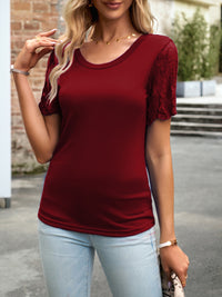 Devine Lace Detail Round Neck Short Sleeve T-Shirt