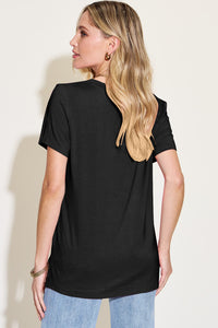 Bamboo Full Size V-Neck High-Low T-Shirt