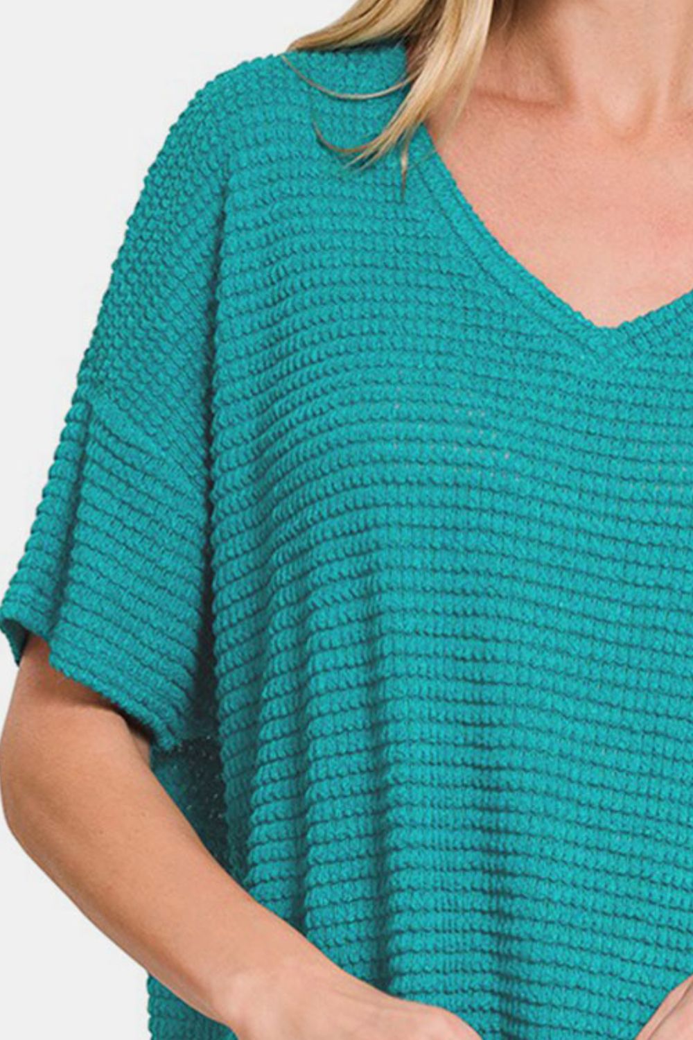 Drop Shoulder Short Sleeve Jacquard Knit Top