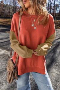 Contrast Round Neck Long Sleeve Sweatshirt