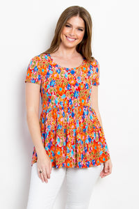 Full Size Floral Short Sleeve Babydoll Top