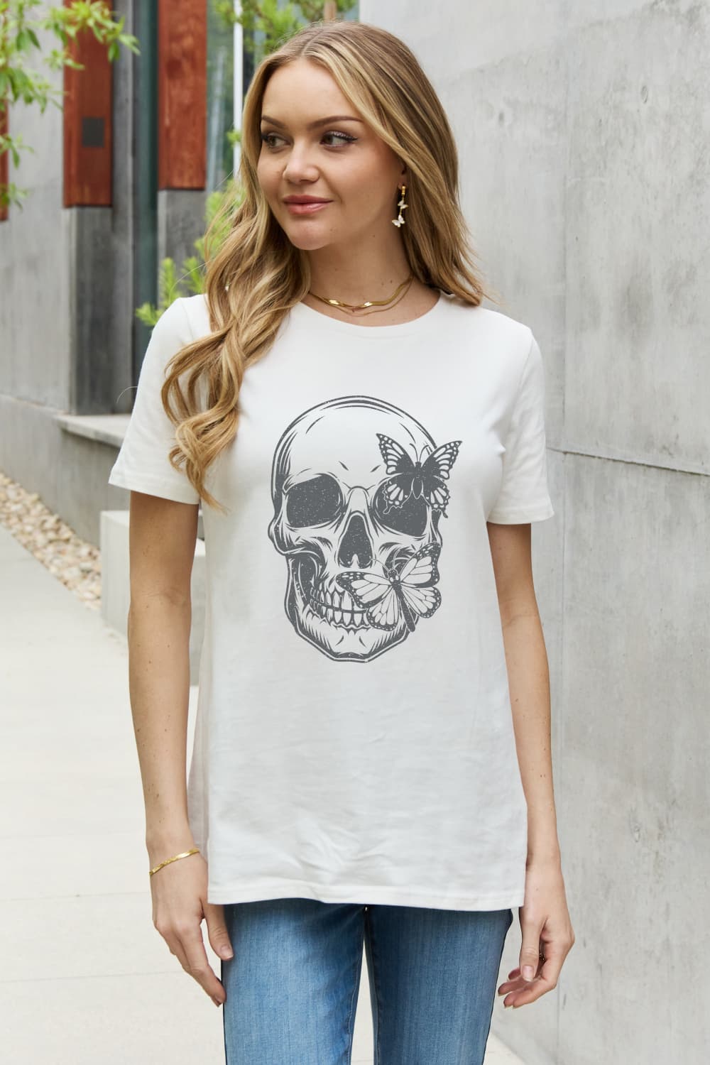 Skull Butterfly Graphic Cotton T-Shirt