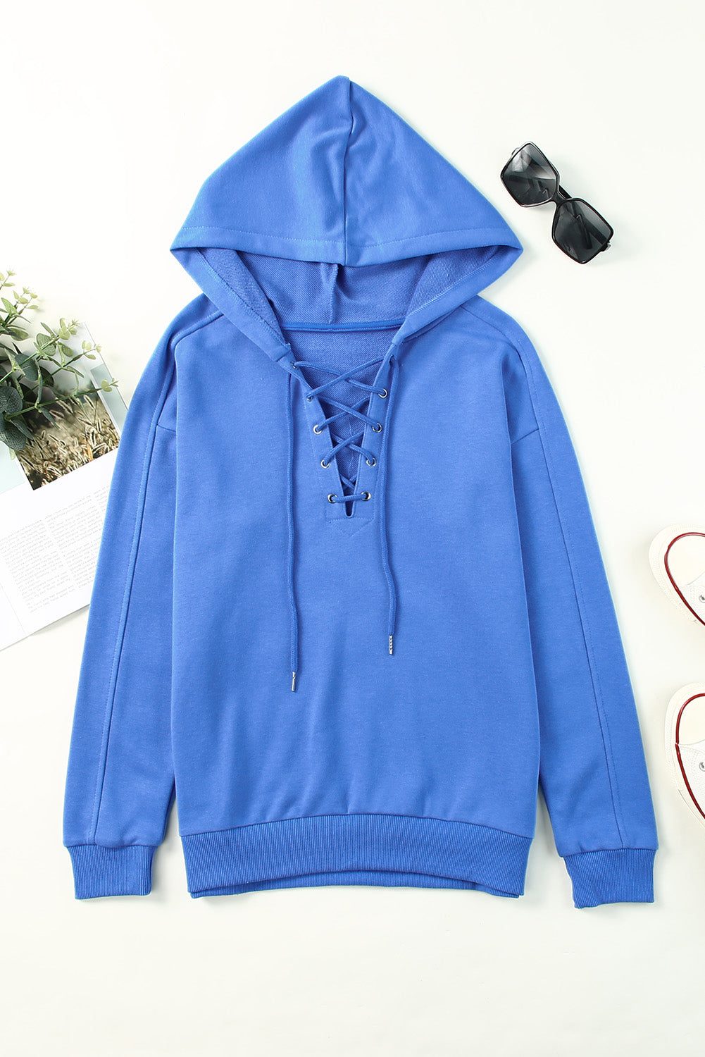 Lace-Up Dropped Shoulder Hoodie