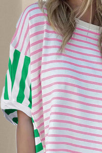 Striped Round Neck Dropped Shoulder T-Shirt