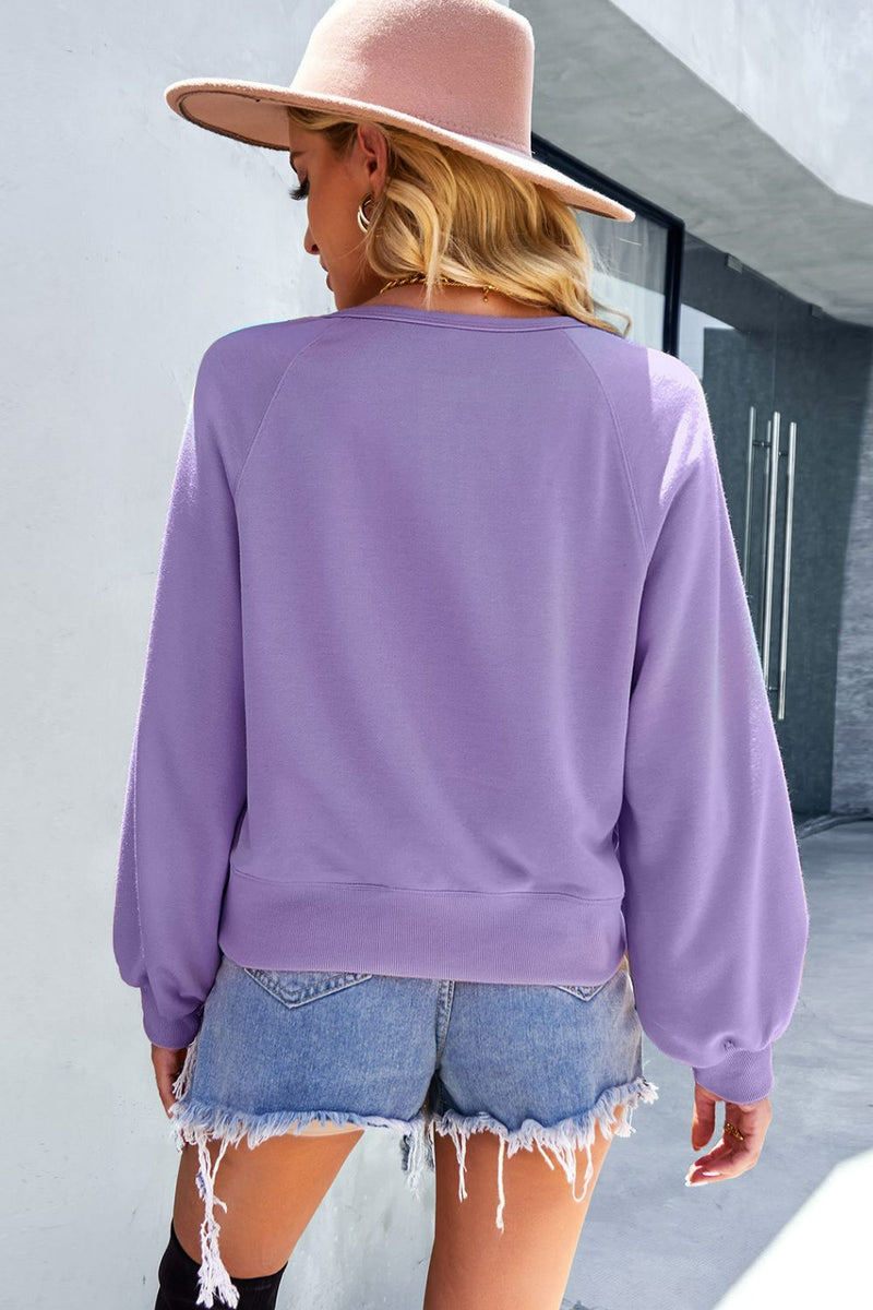 Devine Balloon Sleeve Henley Sweatshirt