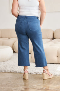 Full Size Tummy Control High Waist Raw Hem Jeans Blue Slate