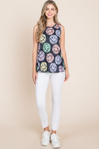 Round Neck Smiley Face Tank