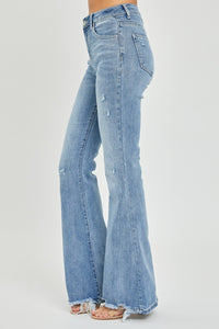 Full Size High Rise Frayed Hem Flare Jeans