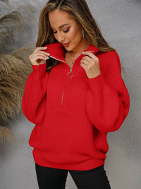 Angel Wings Half Zip Dropped Shoulder Sweater