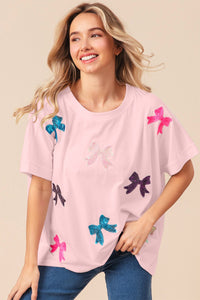 Sequin Bow Patch Short Sleeve T-Shirt