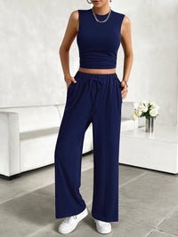 Devine Mock Neck Sleeveless Top and Drawstring Pants Set