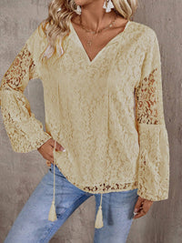 Lace Tie Neck Long Sleeve Blouse