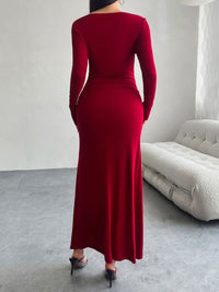 Devine Ruched Long Sleeve Maxi Dress