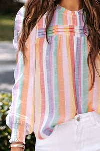 Striped Round Neck Long Sleeve Blouse
