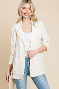 One Button Long Sleeve Blazer with Pockets