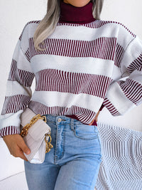 Striped Turtleneck Long Sleeve Sweater