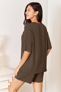 Bamboo Full Size Round Neck Drop Shoulder T-Shirt and Shorts Set