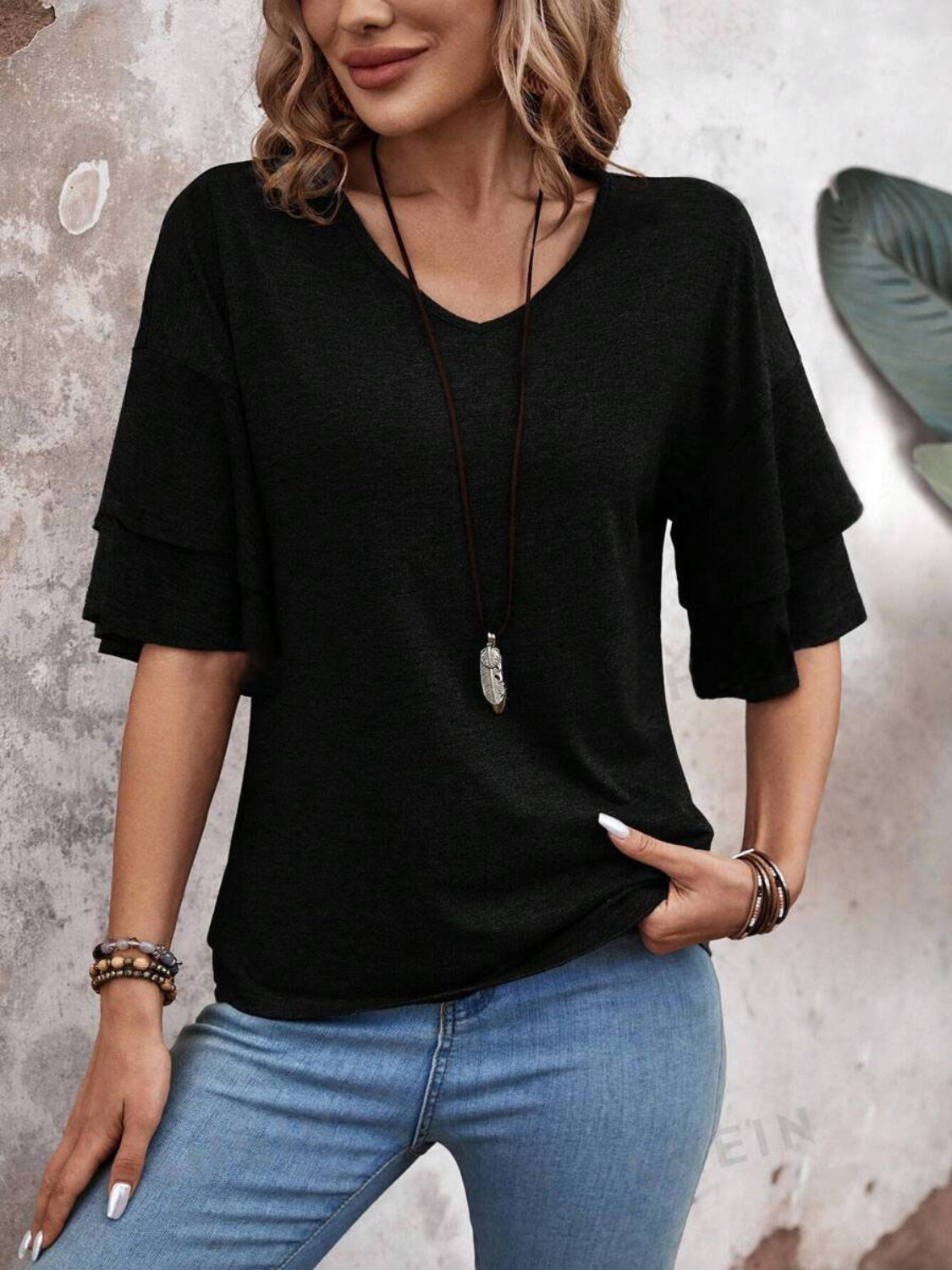 Half Sleeve V-Neck Blouse