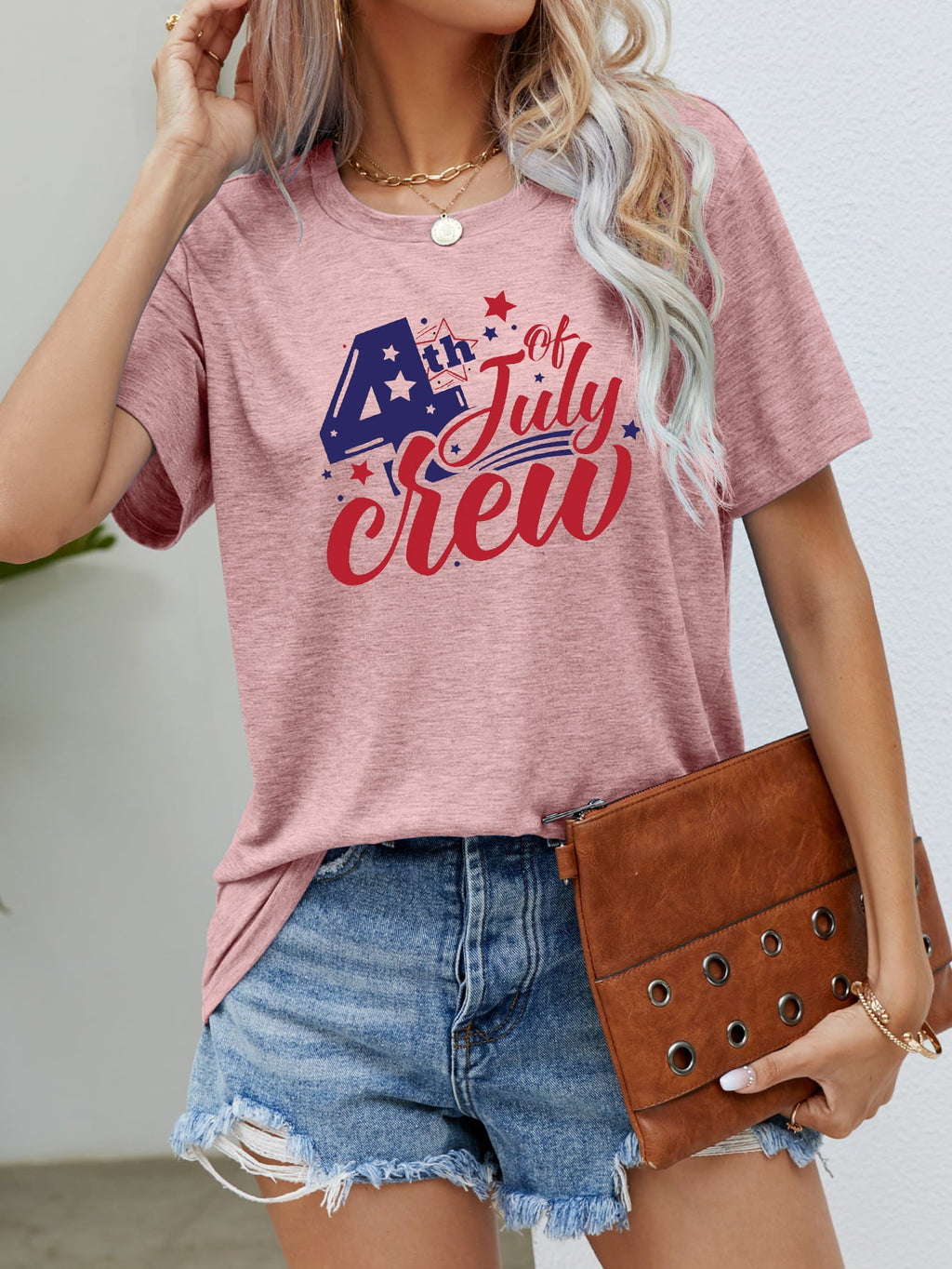 Jerry's Apparel Graphic T-shirts Blush Pink / S 4th OF JULY Graphic Round Neck Tee