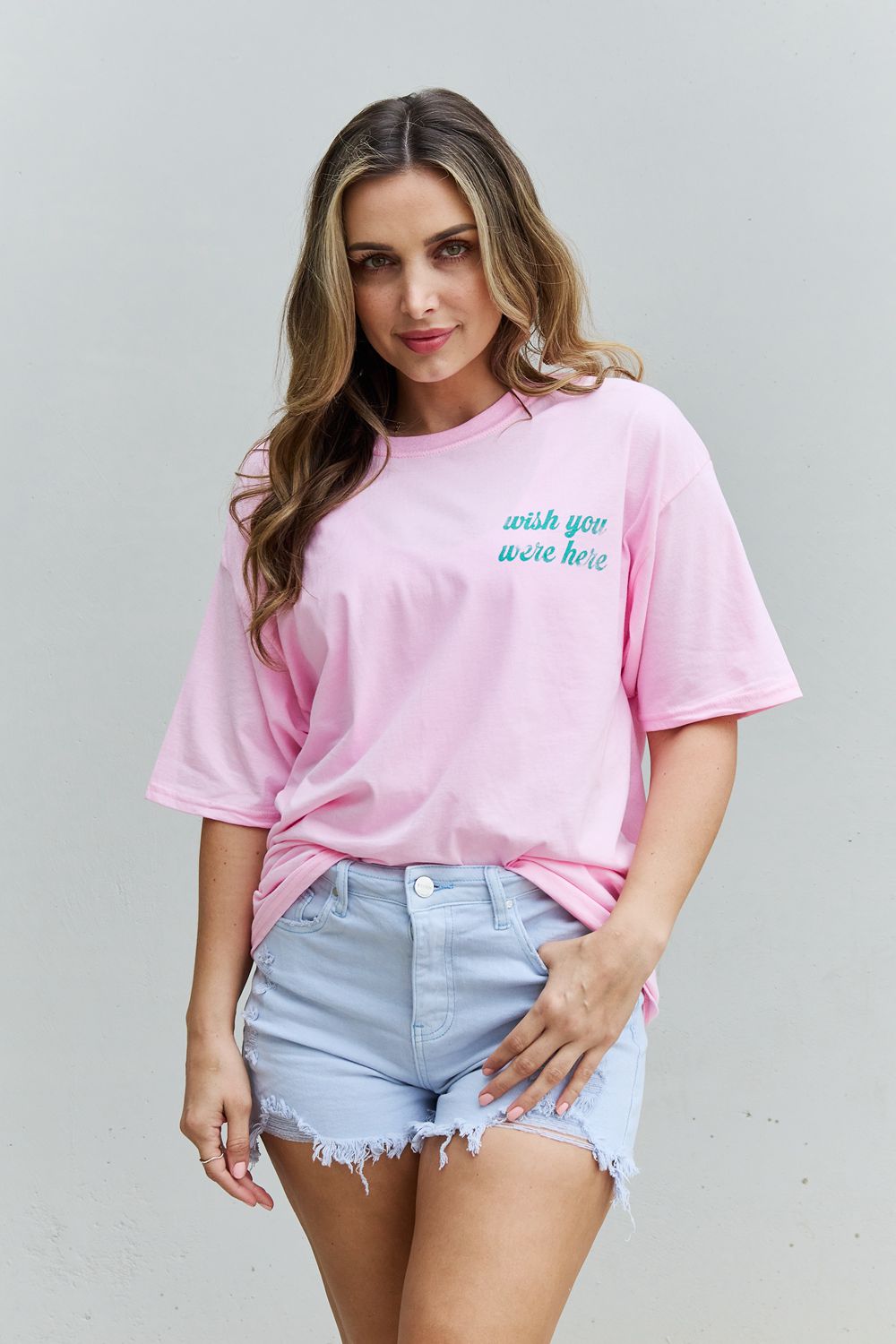 Jerry's Apparel Graphic T-shirts Blush Pink / S/M "Wish You Were Here" Oversized Graphic T-Shirt