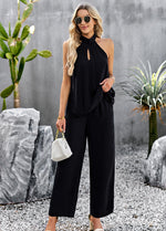 Jerry's Apparel Matching Sets Black / S Halter Neck Top and Straight Leg Pants Set