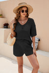 Jerry's Apparel Matching Sets Black / S Openwork V-Neck Top and Shorts Set