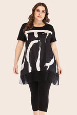 Jerry's Apparel Matching Sets Black / XL Plus Size Contrast Spliced Mesh T-Shirt and Cropped Leggings Set