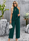Jerry's Apparel Matching Sets Green / S Halter Neck Top and Straight Leg Pants Set