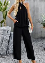 Jerry's Apparel Matching Sets Halter Neck Top and Straight Leg Pants Set