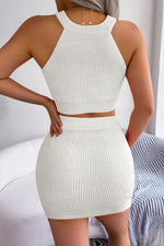 Jerry's Apparel Matching Sets Heart Contrast Ribbed Sleeveless Knit Top and Skirt Set