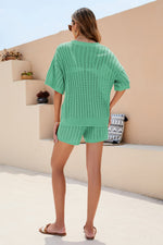 Jerry's Apparel Matching Sets Openwork V-Neck Top and Shorts Set