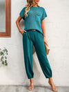 Jerry's Apparel Matching Sets Teal / S Round Neck Raglan Sleeve Tee and Long Pants Set
