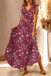 Jerry's Apparel Matching Sets Wine / S Printed Tie Back Cropped Top and Maxi Skirt Set