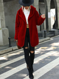 Open Front Ribbed Hooded Coat