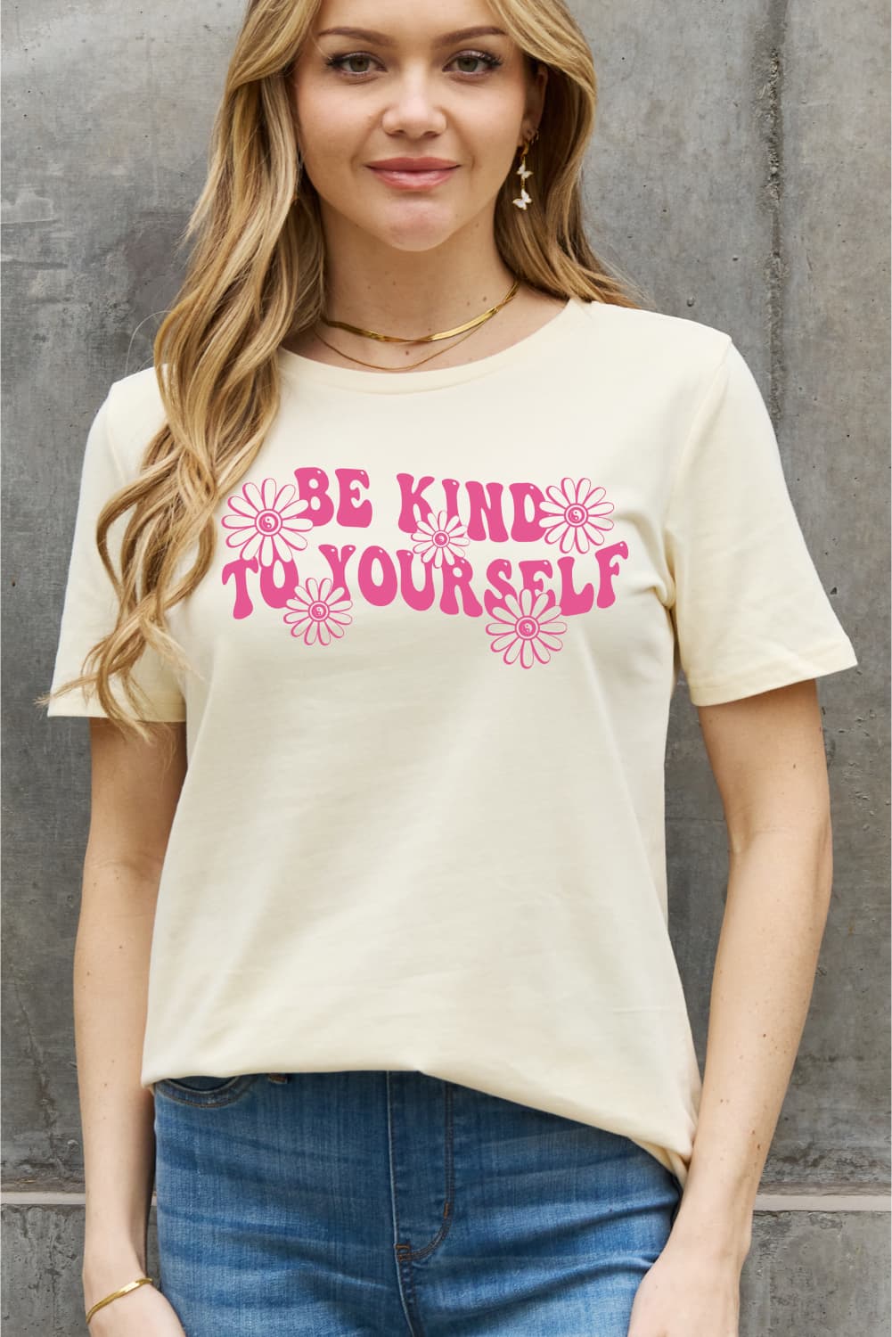 Full Size BE KIND TO YOURSELF Flower Graphic Cotton Tee