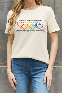 Full Size Heart Slogan Graphic Cotton Tee