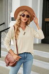 Jerry's Apparel Women's Long Sleeve T-shirts Cream / S Decorative Button V-Neck Long Sleeve T-Shirt
