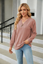 Jerry's Apparel Women's Long Sleeve T-shirts Dusty Pink / S Decorative Button V-Neck Long Sleeve T-Shirt