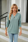 Jerry's Apparel Women's Long Sleeve T-shirts Sage / S Decorative Button V-Neck Long Sleeve T-Shirt