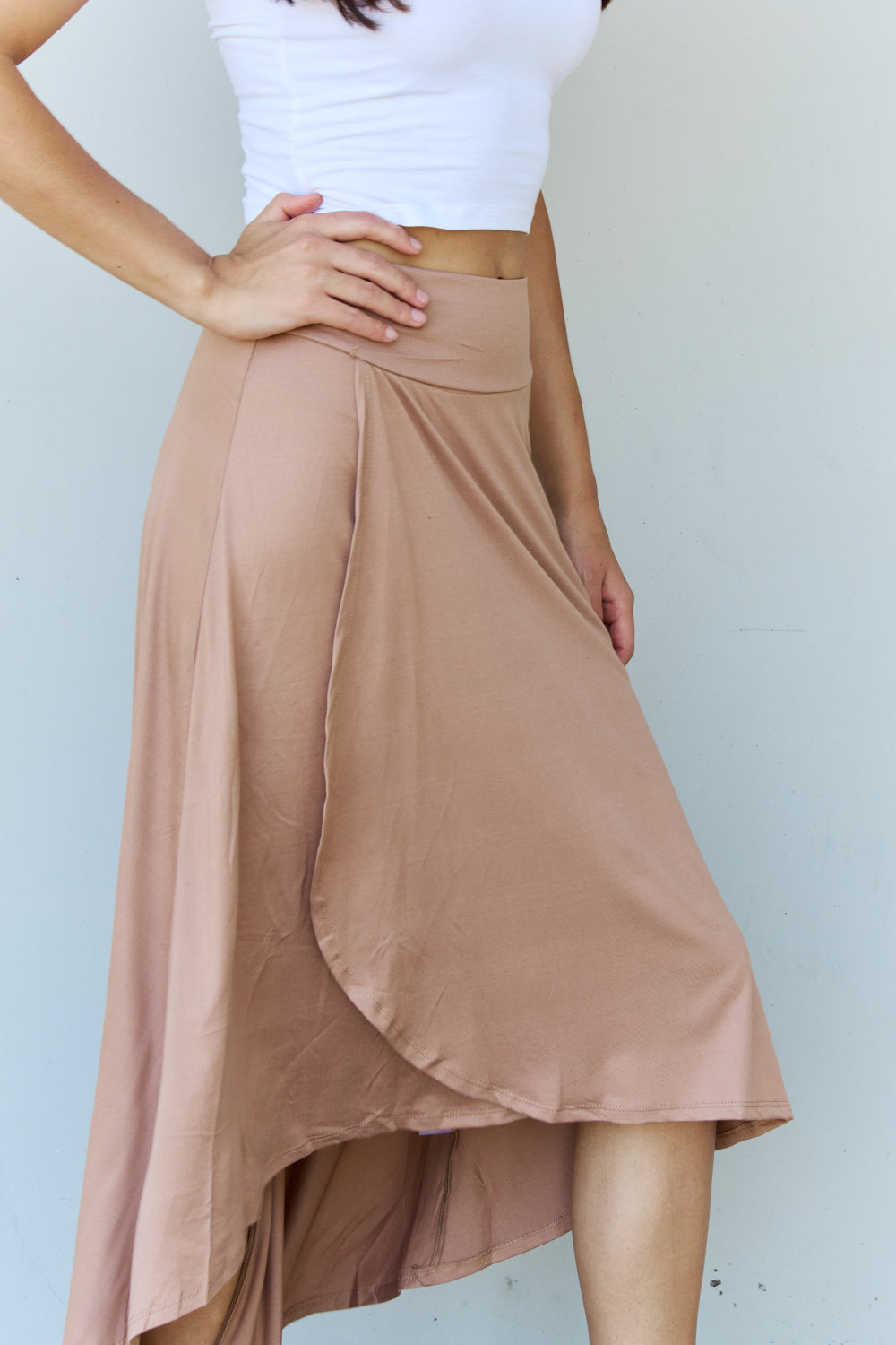 Ninexis High Waisted Flare Maxi Skirt in Camel