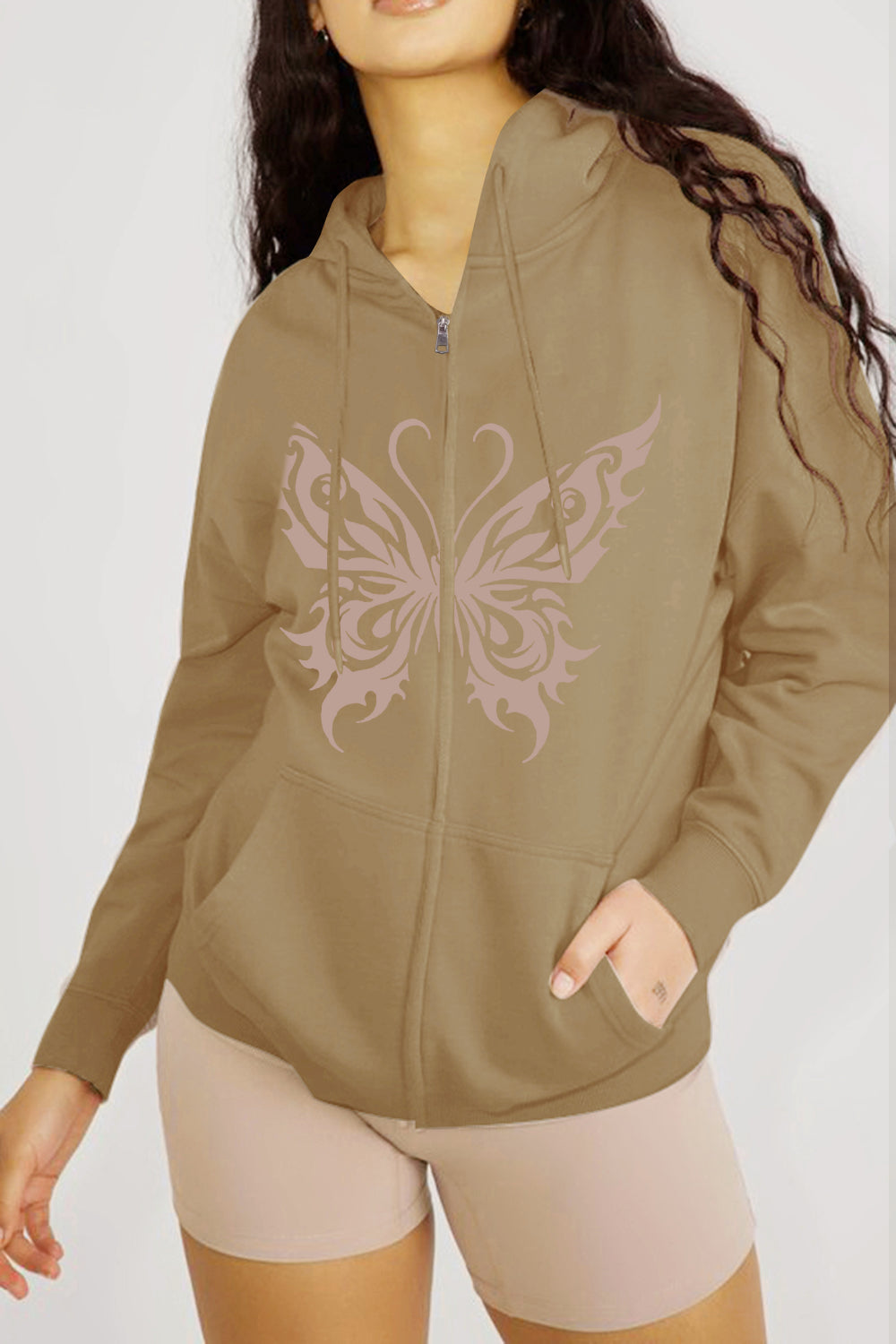 Simply Love Full Size Graphic Hoodies Taupe / S Simply Love Full Size Butterfly Graphic Hoodie