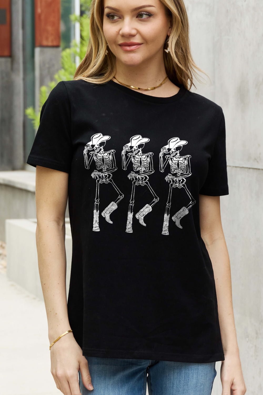 Full Size Triple Skeletons Graphic Cotton Tee