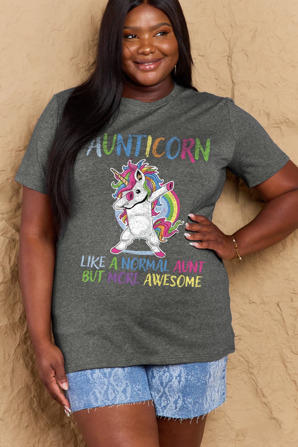 Full Size AUNTICORN LIKE A NORMAL AUNT BUT MORE AWESOME Graphic Cotton Tee